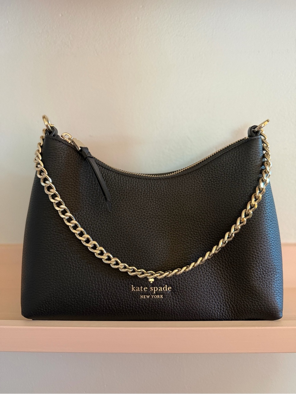 kate spade Black Pebbled Leather Shoulder Bag with Chain